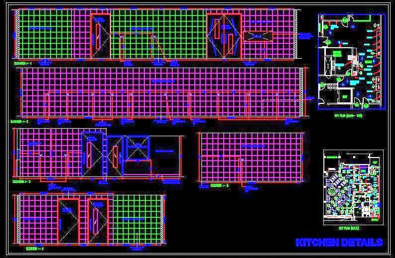 Cafeteria Kitchen Electrical Layout with Wall Elevations in CAD